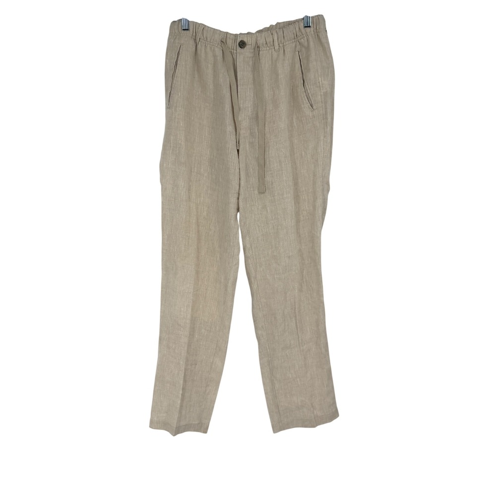 Tasso Elba Mens 100% Linen Drawstring Pants Beige Tan Size Large Casual Summer